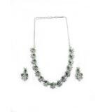 Women's Brass Silver Plated Necklace set (Green)