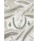 Women's Brass Silver Plated Necklace set (Green)