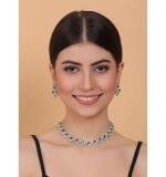 Women's Brass Silver Plated Necklace set (Green)