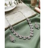Women's Brass Silver Plated Necklace set (Pink)