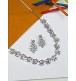 Women's Brass Silver Plated Necklace set (Pink)