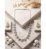 Women's Brass Silver Plated Necklace set (Multicolor)