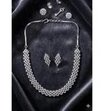 Women's Brass Silver Plated Necklace set (Silver)