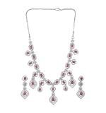 Women's Brass Silver Plated Necklace set (Red)