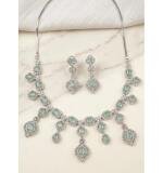 Women's Brass Silver Plated Necklace set (Turquoise)