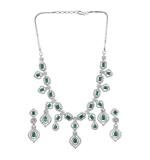 Women's Brass Silver Plated Necklace set (Green)