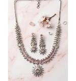 Women's Brass Silver Plated Necklace set (Pink)