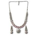 Women's Brass Silver Plated Necklace set (Pink)
