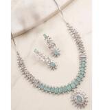 Women's Brass Silver Plated Necklace set (Turquoise)