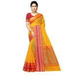 Women's Kota Doria Cotton Border Saree With Blouse (Gold, 5-6 Mtrs)