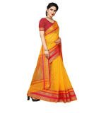 Women's Kota Doria Cotton Border Saree With Blouse (Gold, 5-6 Mtrs)